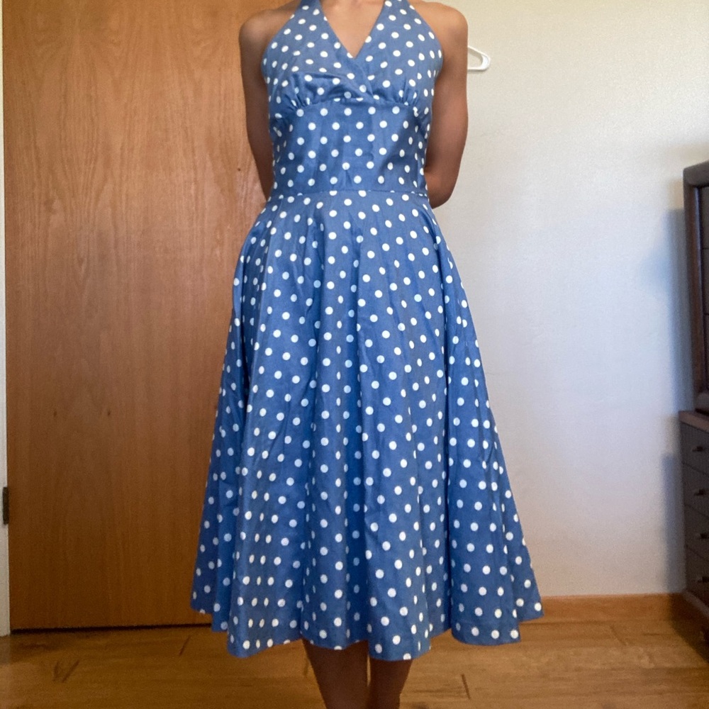 90s does 50s retro swing halter circle dress xs s